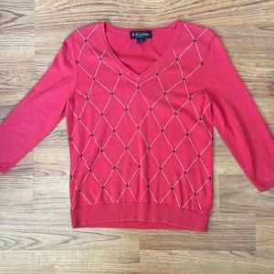 Brooks Brothers 70% Silk Argyle 3/4 Sleeve Sweater